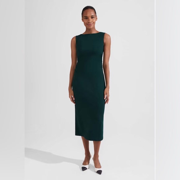 Banana Republic Forrest Green Ruched, Crewneck, Sleeveless Bodycon Dress. - Picture 3 of 12